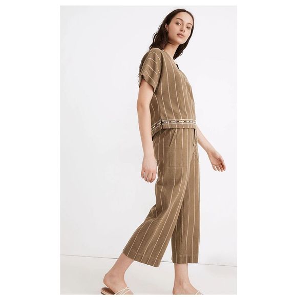 Madewell Pants - Madewell Linen Cotton Embroidered Top and Huston Cropped Pants Set size M